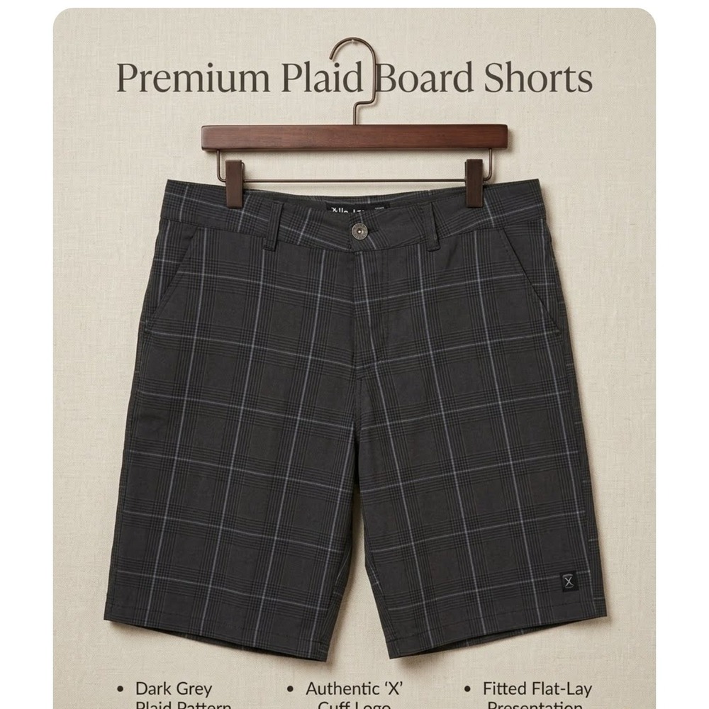 Allegiance Mens Plaid Board Shorts Dark Grey Casual Swim Trunks Size 36